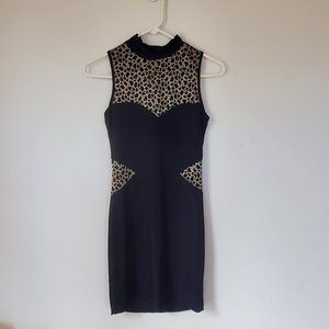 Saboro Black Dress with Leopard Print Design